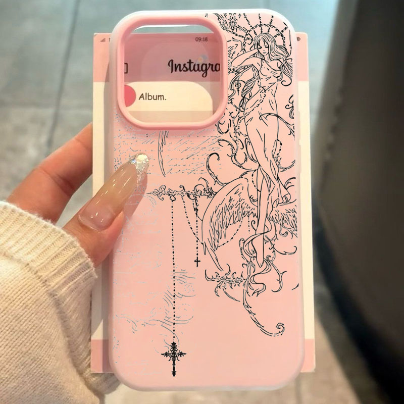 Phone Cases Drawing - Gothic-Stil Engel Kreuz Linienzeichnung Handyhülle für