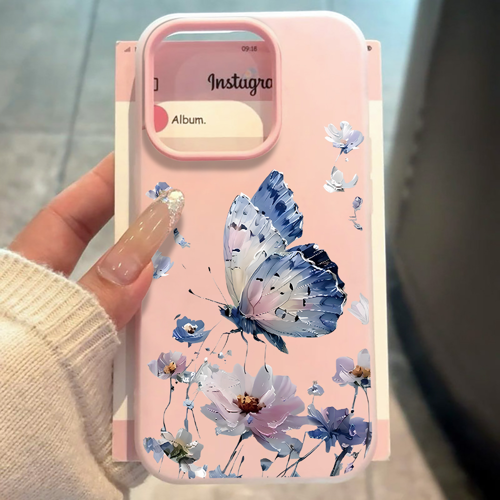 Phone Cases Blue - Aquarell Blau-Lila Schmetterling Blumen Handyhülle für