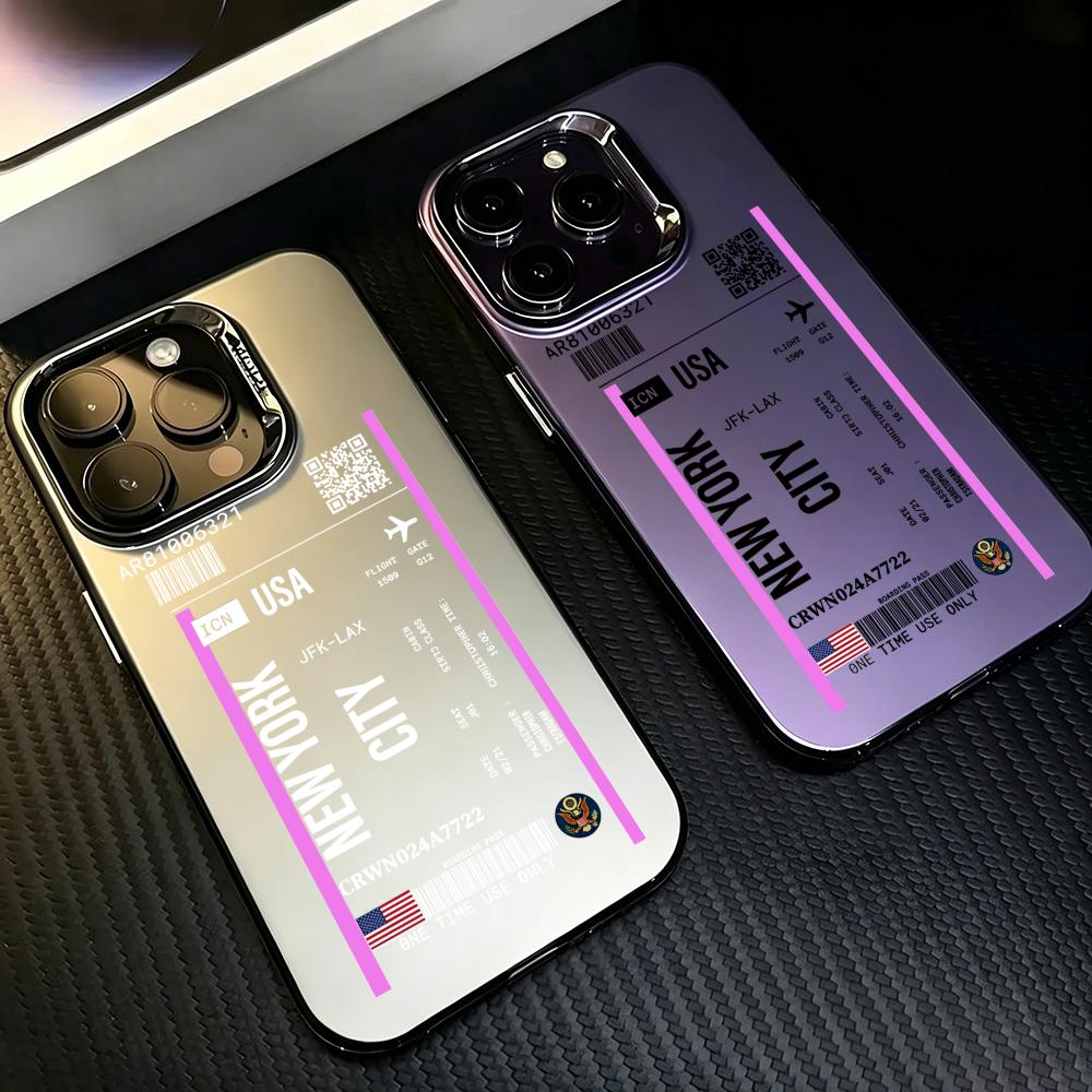 Phone Cases York - N-New York Flugticket-Design Handyhülle, Farbenfrohe Silberne