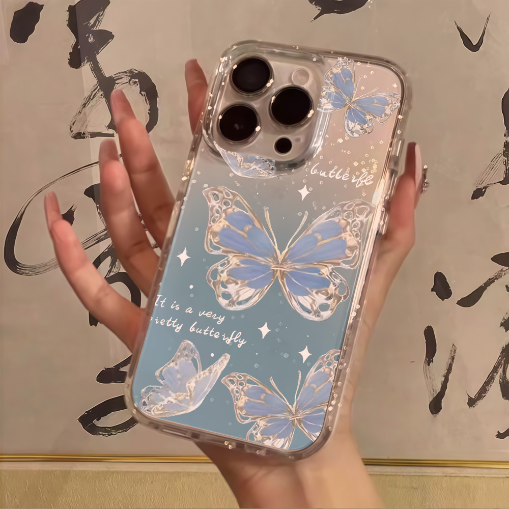 Phone Cases Classy - Luxuriöse Blaue Schmetterling Glitzer Handyhülle für