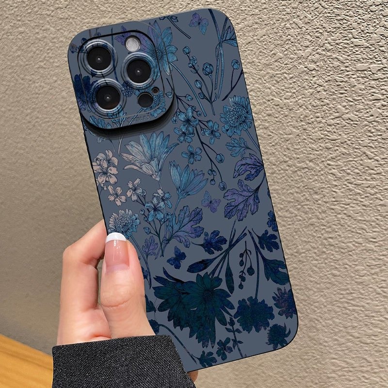 Graue Basis Blau-Lila Blumenmu – Phone Cases Blue Bewertung und Preis