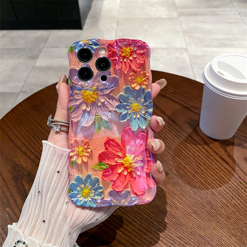 Retro-Blaulicht-Ölgemälde-Blum – Phone Cases Drawing Bewertung und Preis